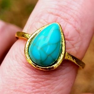 Turqoise Teardrop Gold Ring Size 8.5